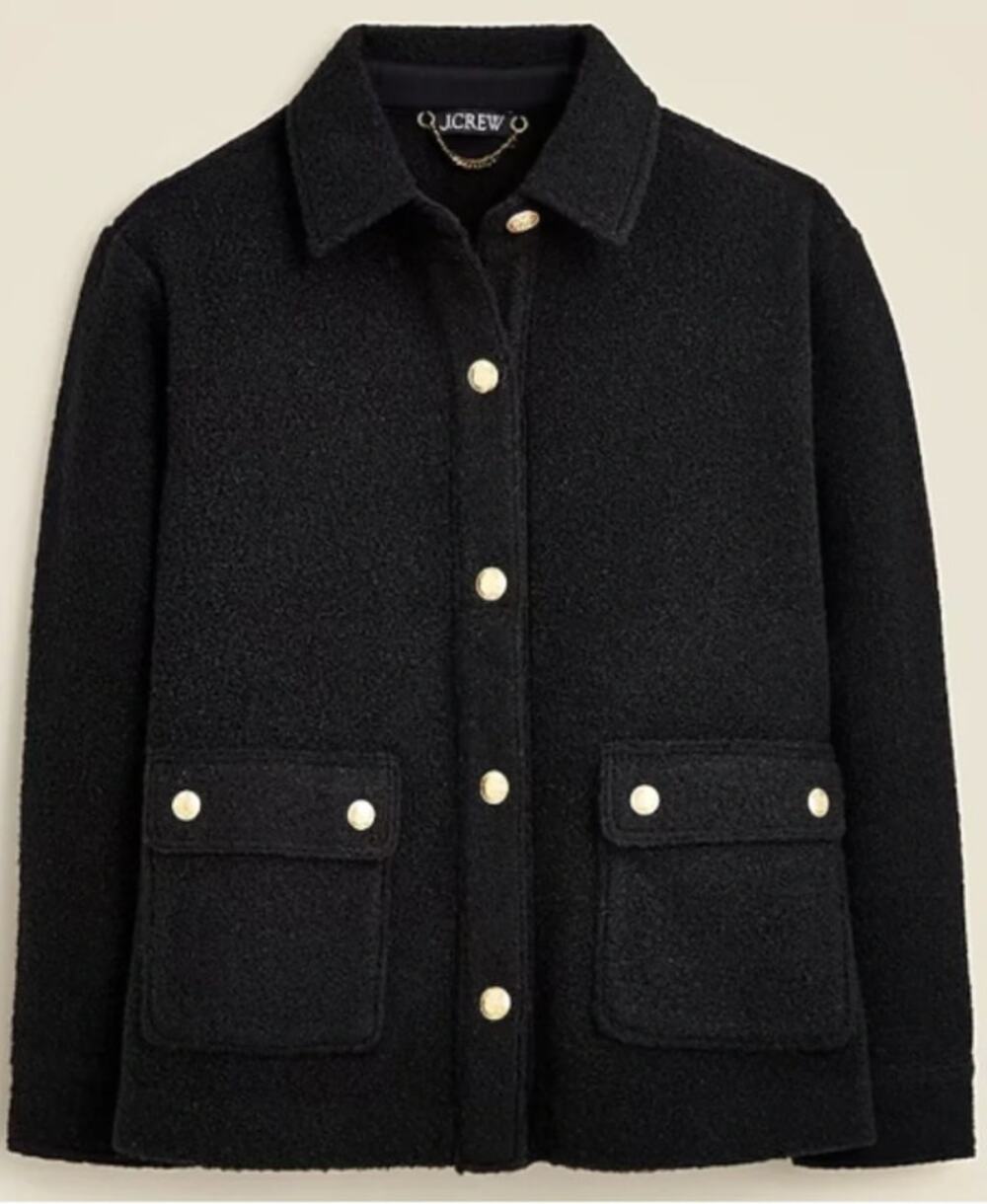 J. Crew Black Bouclé Shirt-Jacket Size Medium